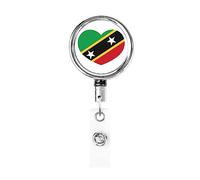 Love Saint Kitts and Nevis Flag Heart Heavy Duty Metal Badge Holder Reel, Retractable Badge Holder with Belt Clip for Key Name Card Holder Employee Teacher 1