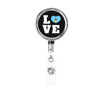 Love Saint Lucia Flag Heart Heavy Duty Metal Badge Holder Reel, Retractable Badge Holder with Belt Clip for Key Name Card Holder Employee Teacher