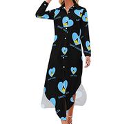 Love Saint Lucia Women's Long Sleeve Shirt Midi Dress Button Down Maxi Dress Print