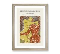 Love Scene By Ernst Ludwig Kirchner Exhibition Museum Painting Framed Wall Art Print, Ready to Hang Picture for Living Room Bedroom Home Office Décor, Oak A4 (34 x 25 cm)