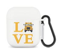 Love School Bus Bluetooth Headset Cover Earbuds Case TPU Headphone Protective Compatible with Airpods 1/2 White-Color