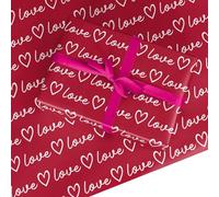 Love Script Wrapping Paper - Wedding Anniversary Birthday Valentines Day Gift Wrap for Couples Women and Men - Red and White Love Text Design Present Paper Made in the UK - 6 Sheets (50x70cm)