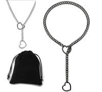Love Shackles Necklace, Loveshackles - Heart Slip Chain, Heart O-Ring Slip Chain Necklace, Handmade Punk Gothic Cuban Necklace (Black, Large), Large, Stainless Steel, No Gemstone