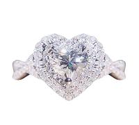 Love Shape Full Diamond Ring Diamond Love Rhinestone Ring Elegant Geometry Rhinestone Ring Full Diamond Rings for Women Size 6 10 Croissant Ring (Silver, 7)