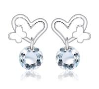 Love Shaped Earrings for Women Silver Earring Rhinestone Dangle Heart Stud Cubic Zirconia Earrings Silver Stud Trendy Sparkly Gem Earring Gemstone Dangle Earrings Anniversaries Valentine’s Jewelry