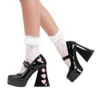 Lamoda Love Sick Platform Heels Black PAT/Pink Heart, Bold Heart-Shaped Heels - Black - UK 4