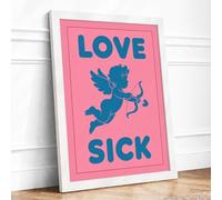 Love Sick Cupid Typography Framed Wall Art Print A1 White