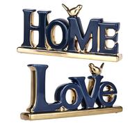 Love Sign Decor,White and Gold Room Decor Aesthetic, Knick Knack Shelf,Gold Bird Decor, Boho Bookshelf ,Abstract Gold Statue ,For Living Room,Bedroom, Contemporary Tv Stand Decor set of 2 (2, Blue)