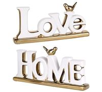 Love Sign Decor,White and Gold Room Decor Aesthetic, Knick Knack Shelf,Gold Bird Decor, Boho Bookshelf ,Abstract Gold Statue ,For Living Room,Bedroom, Contemporary Tv Stand Decor set of 2 (2, White)