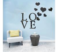 Love Sign Letters Mirror Wall Sticker, Self-Adhesive Love Heart Acrylic Mirror Wall Sticker Wall Art Decor DIY Home Decoration Heart Mirror Wall Decal Art Mural for Living Room Bedroom Office (Black)