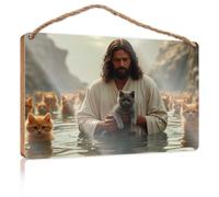 Love Signs For Home Decor Wall Jesus And Cats In The Water Wooden Sign Outside Fall Decorations Welcome Sign(15X28CM)