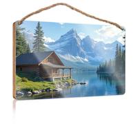 Love Signs For Home Decor Wall Serene Cabin By The Lake And Mountains Wooden Sign Outside Fall Decorations Welcome Sign(23X35CM)