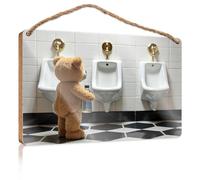 Love Signs For Home Decor Wall Teddy Bear At The Urinals Wooden Sign Outside Fall Decorations Welcome Sign(15X28CM)