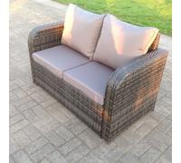 Fimous Outdoor Rattan Garden Corner Furniture Gas Fire Pit Dining Table Gas Heater Sets Lounge Chair Dark Grey 7 Seater