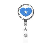 Love Somalia Flag Somali Heart Heavy Duty Metal Badge Holder Reel, Retractable Badge Holder with Belt Clip for Key Name Card Holder Employee Teacher 1