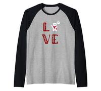 Love Spelled with Little White Polar Bear Holding Valentine Raglan Baseball Tee
