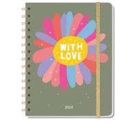 Love Spiral-Kalenderbuch A5. Taschenkalender 2024 mit Spiralbindung und viel Platz für Termine. Praktischer Buch-Kalender für Termine und To-dos. Mit Gummiband und Stickerbögen.