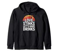Love Stinks Let's Have Drinks Retro Vibe Zip Hoodie
