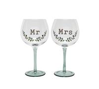 Love Story Gin Glass Set of 2 'Mr' & 'Mrs' Green