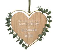 Love Story 'Husband & Wife' Heart Plaque with Leaves