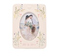Love Story Mr & Mrs Ceramic Photo Frame - 4x6 Oval-Shaped Wedding Picture Frame | Floral Design Keepsake Gift for Couples, Engagements & Anniversaries | Romantic Home Decor