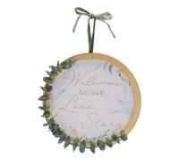 Love Story Round Wreath Plaque with Eucalyptus 23cms