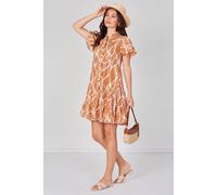 Love Sunshine Amber Leaf Pattern Print Tiered Mini Dress In Orange Orange