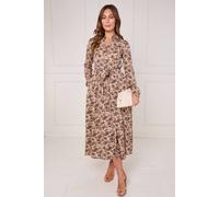 Love Sunshine Beige And Brown Paisley Print Maxi Shirt Dress Beige 10