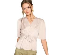 Love Sunshine Beige Short Sleeve Knotted Crepe Satin Top Beige / 18