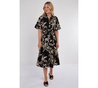 Love Sunshine Black Abstract Floral Print Short Sleeve Midi Dress Black M