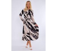 Love Sunshine Black And Beige Abstract Print Midaxi Shirt Dress Black
