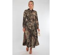 Love Sunshine Black And Beige Mandala Print Midaxi Shirt Dress Black 12