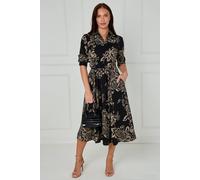 Love Sunshine Black And Beige Rose Print Midi Shirt Dress Black