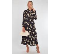 Love Sunshine Black And Grey Floral Print Maxi Shirt Dress Black 8