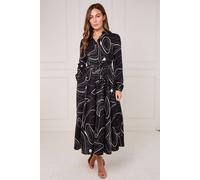 Love Sunshine Black And Ivory Contour Print Maxi Shirt Dress Black