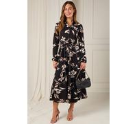 Love Sunshine Black And Taupe Orchid Print Maxi Shirt Dress Black