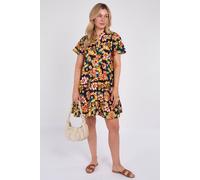 Love Sunshine Black Bloom Print Ruffle Hem Mini Shirt Dress Black 14