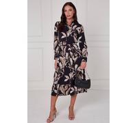 Love Sunshine Black Botanical Print Midi Shirt Dress Black 12