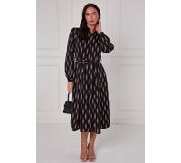 Love Sunshine Black Camel Chevron Petal Midi Shirt Dress Black 10