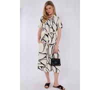 Love Sunshine Black Graphic Wave Print Short Sleeve Midi Shirt Dress Black 12
