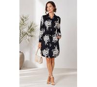 Love Sunshine Black Ivory Bouquet Print Belted Shirt Dress Black