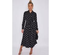 Love Sunshine Black Polka Dot Print Midaxi Shirt Dress Black 14