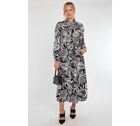 Love Sunshine Black Retro Floral Swirl Print Maxi Shirt Dress Black 14