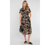 Love Sunshine Black Swirl Print Short Sleeve Midi Shirt Dress Black 14