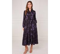Love Sunshine Black Violet Leopard Print Midaxi Shirt Dress Black