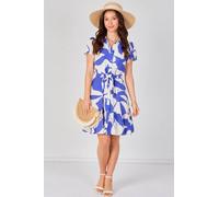 Love Sunshine Blue Abstract Print Short Sleeve Shirt Dress Blue