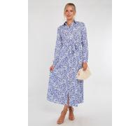 Love Sunshine Blue And White Paisley Print Maxi Shirt Dress Blue 8