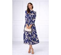 Love Sunshine Blue Brushstroke Print Pleated Skirt Satin Maxi Dress Blue