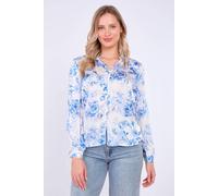 Love Sunshine Blue Floral Print Satin Blouse Blue