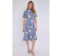 Love Sunshine Blue Peony Flutter Sleeve Midi Tea Dress Multi